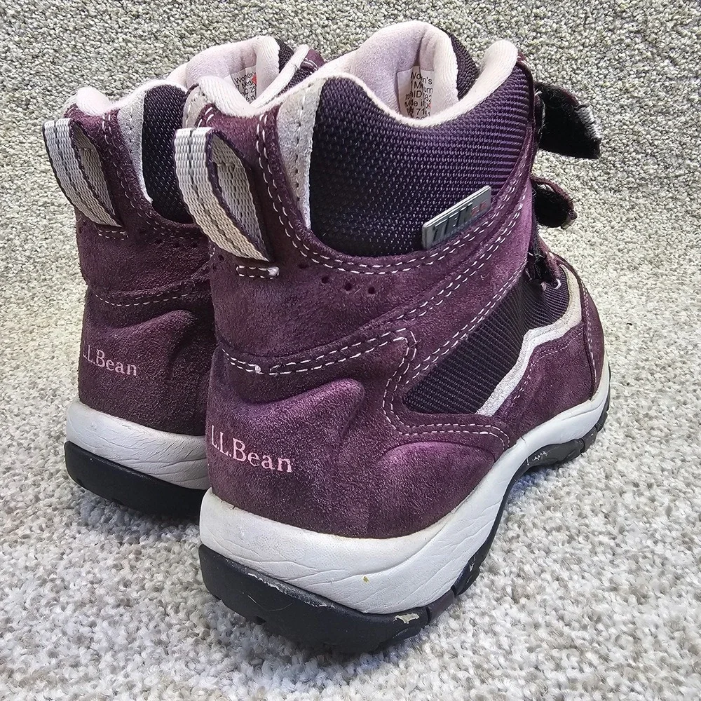 LL Bean Womens Sz 7M Tek 2.5 Waterproof Primaloft 200G Purple Suede 3 Strap Boot